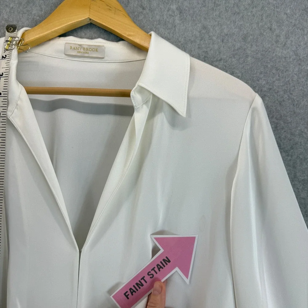 Ramy Brook Penny Bell Sleeve Mini Dress White Tie Front LS Collar Womens Size L?